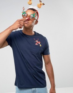 Новогодняя футболка с карманом Brave Soul - Темно-синий