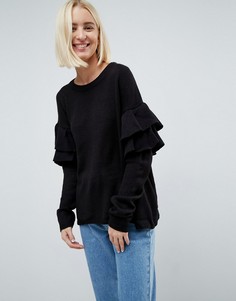 Джемпер с двойными оборками на рукавах Brave Soul - Черный