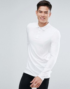 Трикотажное обтягивающее поло с длинными рукавами ASOS - Белый