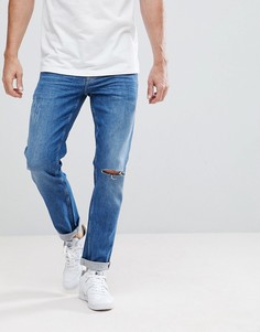 Выбеленные узкие джинсы с рваной отделкой ASOS - Синий
