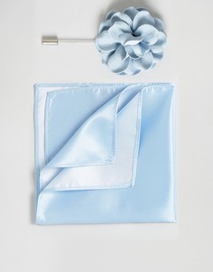 Платок для пиджака и булавка для галстука с цветочной отделкой Devils Advocate - Синий