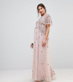 Платье макси с рукавами клеш и отделкой бисером ASOS Maternity WEDDING - Розовый