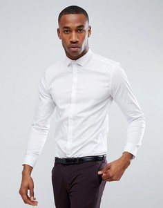 Узкая строгая рубашка из эластичной ткани добби Burton Menswear - Белый