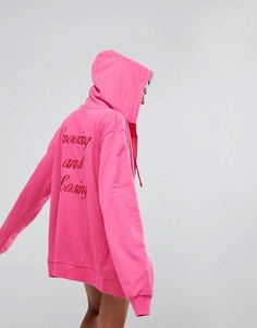 Худи на молнии с принтом Snoozing And Losing на спине Lazy Oaf - Розовый