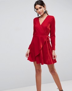 Бархатное платье мини с запахом ASOS - Красный