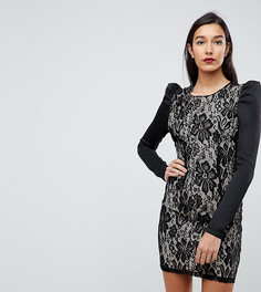 Кружевное облегающее платье мини с пышными рукавами ASOS TALL - Черный