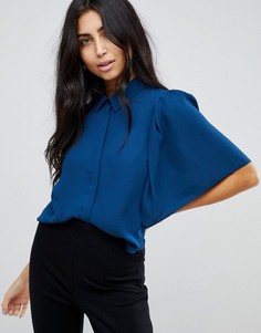 Укороченная блузка с рукавами клеш ASOS - Синий