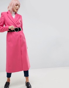 Пальто миди с подплечниками и поясом ASOS - Розовый