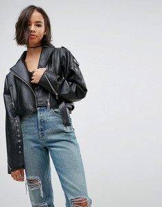 Кожаная куртка оверсайз с молниями ASOS - Черный