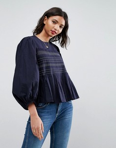 Топ со складками и декоративными строчками ASOS - Темно-синий