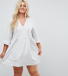 Свободное платье с V-образным вырезом и манжетами-оборками ASOS CURVE - Серый