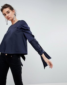 Атласный топ с бантами на рукавах ASOS WHITE - Темно-синий