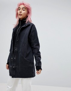 Выбеленная черная джинсовая куртка с рукавами летучая мышь ASOS - Черный