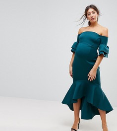 Облегающее платье миди с оборкой на подоле ASOS Maternity PREMIUM - Зеленый