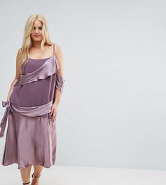 Атласное платье миди в стиле колор блок ASOS CURVE - Фиолетовый