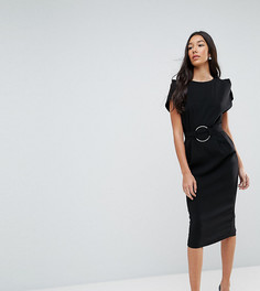 Платье миди с разрезами на рукавах и кольцом на поясе ASOS TALL - Черный