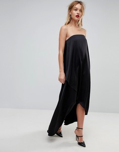 Атласное платье-бандо миди с запахом ASOS - Черный