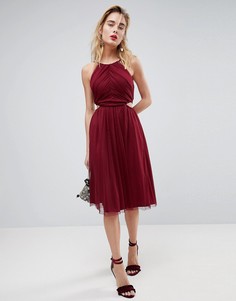 Платье миди из ткани добби с высоким воротом и вырезами по бокам ASOS - Фиолетовый