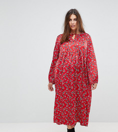 Свободное платье с цветочным принтом в винтажном стиле Glamorous Curve - Красный