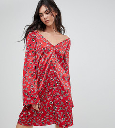 Чайное платье с длинными рукавами и цветочным принтом в винтажном стиле Glamorous Tall - Красный
