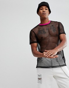 Черная длинная сетчатая футболка ASOS - Черный