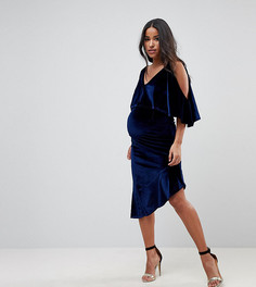 Бархатное облегающее платье миди с асимметричным подолом ASOS MATERNITY - Темно-синий