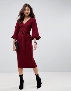 Платье-кимоно миди с рукавами-оборками ASOS - Красный