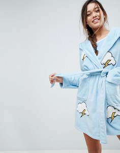 Мягчайший халат с рисунком туч и молний ASOS - Синий