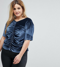 Бархатная футболка с пышными рукавами и сборками ASOS CURVE - Серый