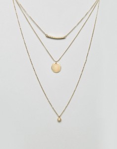 Многорядное ожерелье с планкой и диском ASOS - Золотой