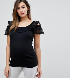 Топ в рубчик с кружевной отделкой ASOS Maternity - Черный