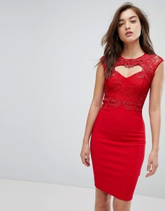 Кружевное облегающее платье миди Lipsy - Красный