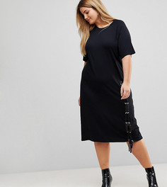 Платье-футболка миди со шнуровкой ASOS CURVE - Черный