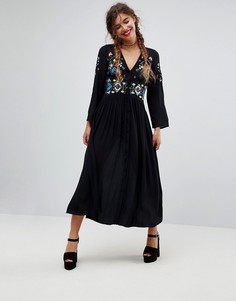 Платье макси с вышивкой ASOS - Черный