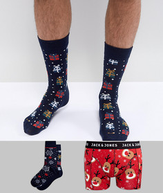 Новогодний набор с носками и боксерами-брифами Jack &amp; Jones - Мульти