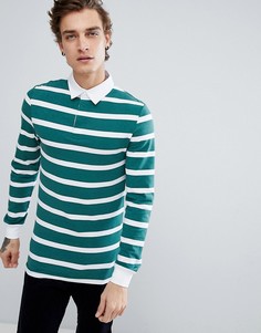 Поло регби в полоску с длинными рукавами ASOS - Зеленый