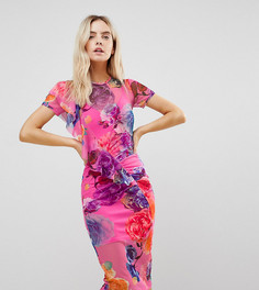 Сетчатое платье миди с принтом и оборкой ASOS PETITE - Мульти