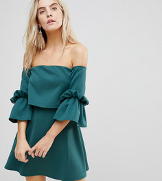 Платье мини с расклешенными рукавами ASOS PETITE - Зеленый