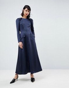 Атласное платье-комбинезон ASOS WHITE - Темно-синий
