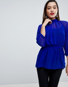 Полупрозрачная блузка с поясом и открытой спиной ASOS - Синий
