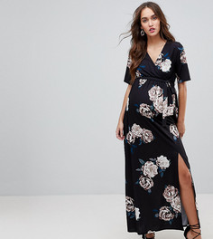 Платье макси с принтом роз и запахом для кормящих мам ASOS MATERNITY - Мульти