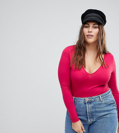 Боди с V-образным вырезом и длинными рукавами ASOS CURVE - Розовый