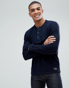 Темно-синий лонгслив хенли из вафельного трикотажа Abercrombie &amp; Fitch - Темно-синий