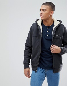 Серый худи на молнии с подкладкой из искусственного меха Abercrombie &amp; Fitch - Серый
