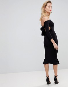 Платье миди с открытыми плечами и бантом сзади ASOS - Черный