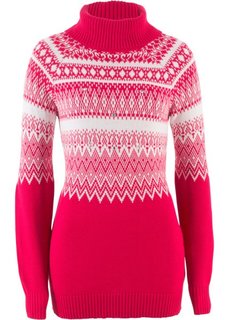 Пуловер-водолазка, украшенный бусинами (красный/кремовый с узором) Bonprix