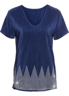 Футболка плиссированная с металлическим отливом (полуночная синь/серебристый) Bonprix
