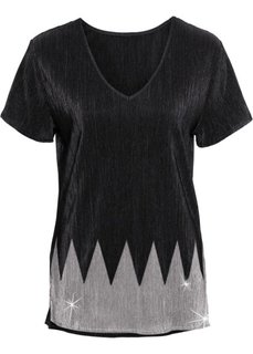 Футболка плиссированная с металлическим отливом (черный/серебристый) Bonprix