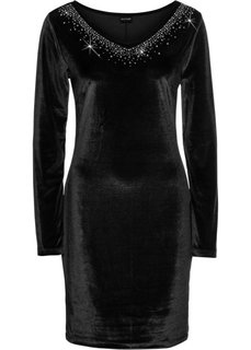 Платье из бархата с аппликацией из страз (черный) Bonprix