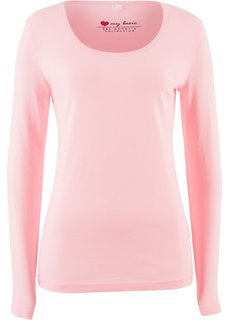 Футболка стретч с длинным рукавом (нежно-розовый) Bonprix